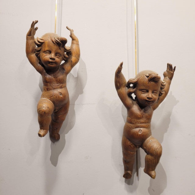 Triumphant Angels in Carved Wood, 1800s, Set of 2 For Sale - Image 4 of 18