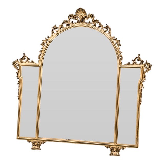 Gilded Wooden Wall Mirror, 1950s For Sale
