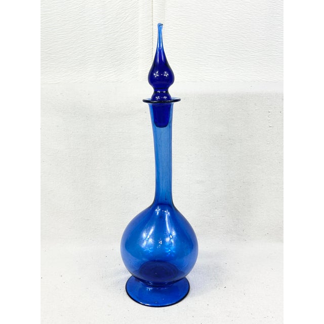 Blue Vintage Blenko Glass Mid-Century Modern Cobalt Blue Art Glass Decanter With Stopper For Sale - Image 8 of 9