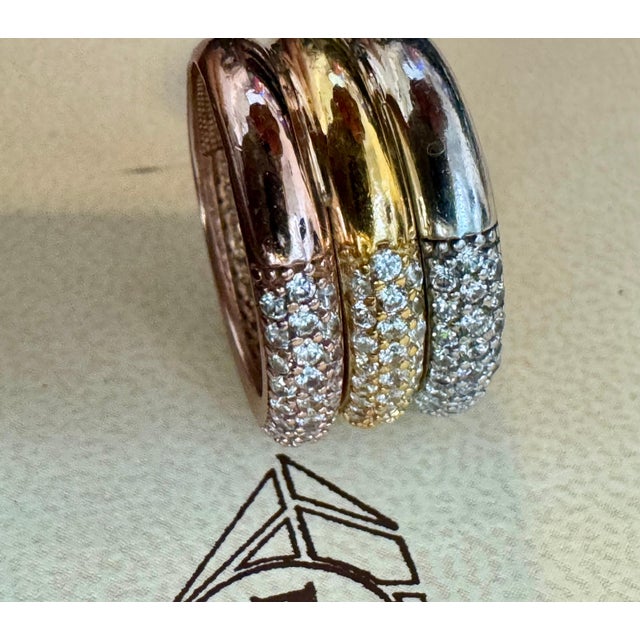 3 Carat Pave Set Diamond 3 Band in 14 Karat White , Yellow & Pink Gold , Size 7 For Sale - Image 9 of 18