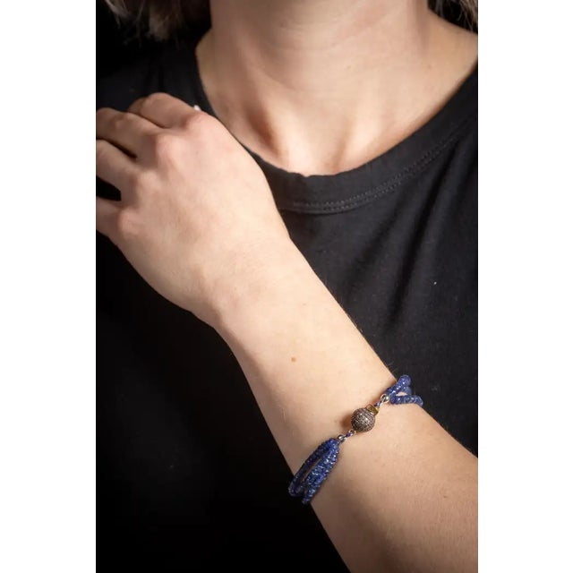 1990s Blue Sapphire and Diamond Beaded Bracelet by Deborah Lockhart Phillips For Sale In Nantucket - Image 6 of 6