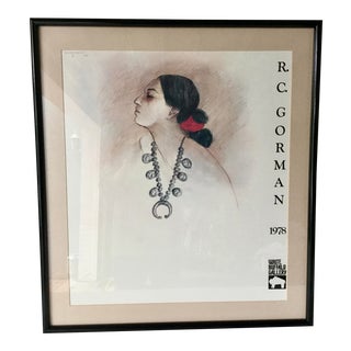 1970s RC Gorman White Buffalo Gallery Poster, Framed For Sale