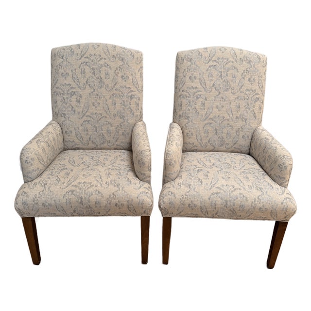 Pair of Custom Jessica Charles Upholstered High-Back Accent Chair With Arms For Sale