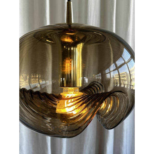 Metal Space Age Smoked Glass Futura Biomorphic Pendant by Koch & Lowy for Peill & Putzler, Germany, 1970s For Sale - Image 7 of 18