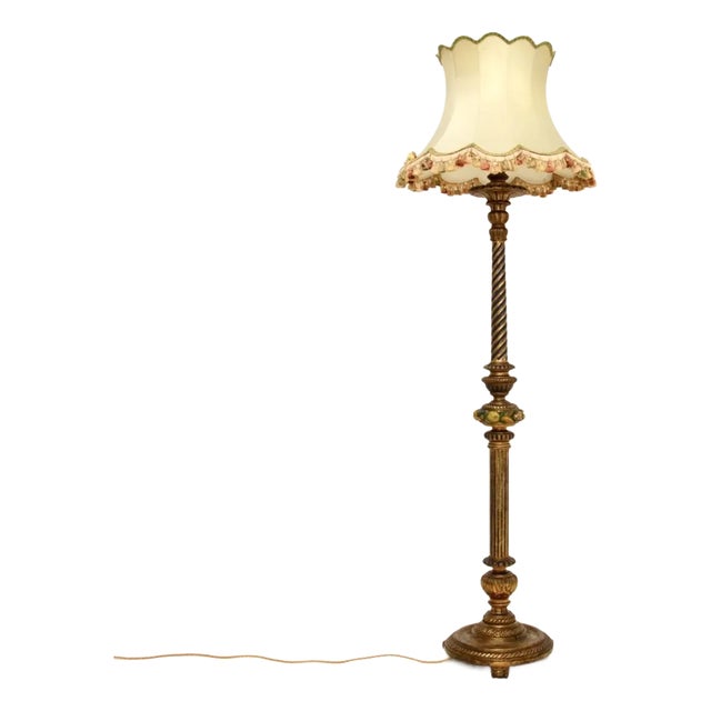 Antique Victorian Gilt Wood Floor Lamp, 1890s For Sale
