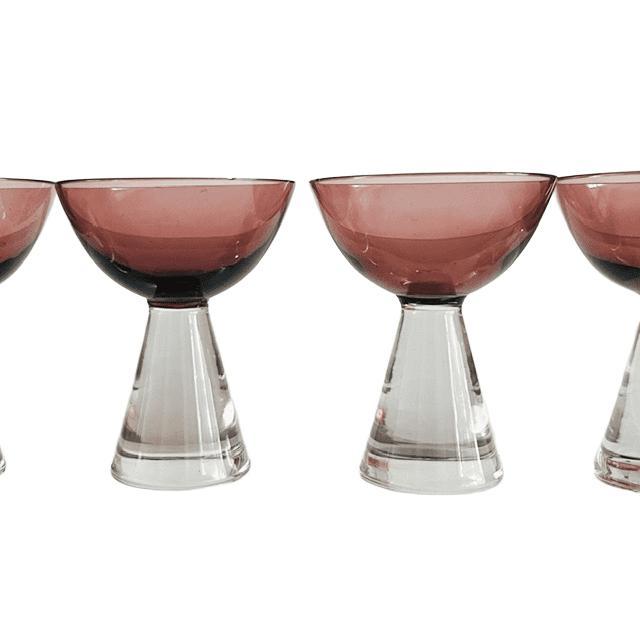 Vintage Art Deco Glass Carafe and Glasses in Mulberry Purple, 1950s, Set of 6 For Sale - Image 9 of 14