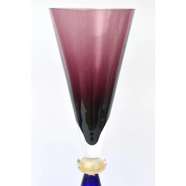 1980s Vintage Seguso for Oggetti Monumental Murano Italian Glass Sculptures or Vases Pair of Purple, Royal Blue For Sale - Image 5 of 11