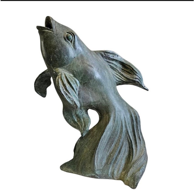 Mid-Century Modern 1950s Japanese Art Bronze Fly Koi Fish Garden Sculptures - Set of 2 For Sale - Image 3 of 12