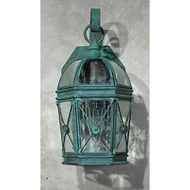 Vintage Petite Solid Brass Wall Lantern - 11” H X 5.5 W X 6” D For Sale In Miami - Image 6 of 7