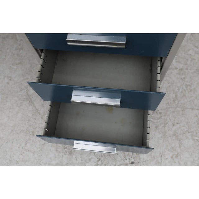 Gispen Industrial "7804" Desk With Blue Drawer Fronts and Linoleum Writing Top For Sale - Image 11 of 13