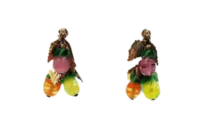 Vintage 1960s Signed Napier Art Glass Fruit Drops Clip Earrings - 2 Pieces