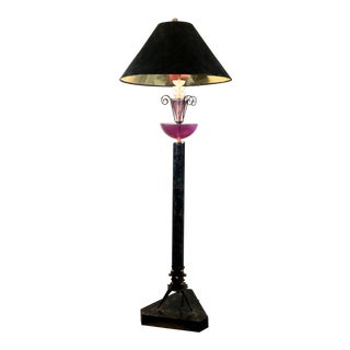 Vintage Hivo Van Teal Purple Stacked Colored Lucite & Sculpted Metal Floor Lamp For Sale