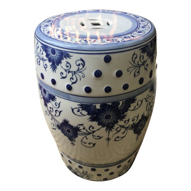 Blue and White Ceramic Porcelain Garden Stool | Chairish
