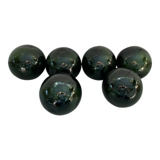 Japanese Green Blown Glass Balls or Spheres Originally Used as Fishing Floats For Sale
