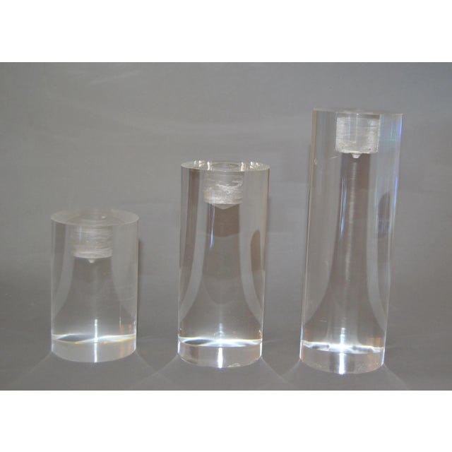Mid-Century Modern Lucite Round Candle Holders, Set of 3 For Sale - Image 11 of 12