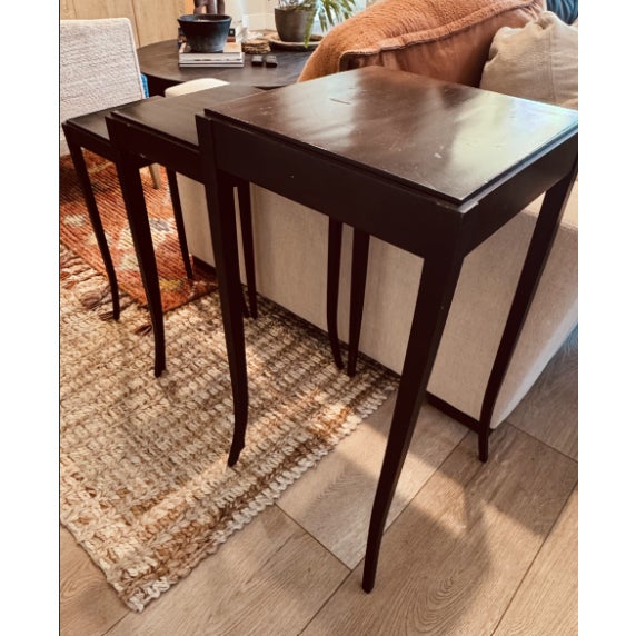 Barbara Barry for Baker Mahogany Nesting Tables - Set of 3 The top table measures: 14.5 wide x 14.5 deep x 28.75 inches...