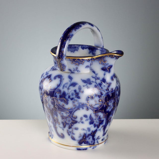 Flow Blue Porcelain Jug with Basin, Set of 2 For Sale - Image 3 of 14