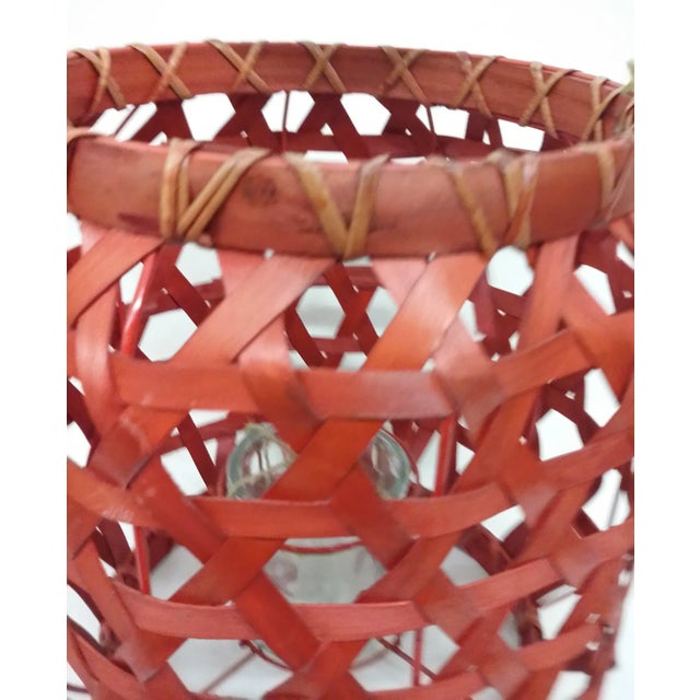Boho Chic Large Red Woven Rattan Lantern Candle Holder For Sale - Image 3 of 5
