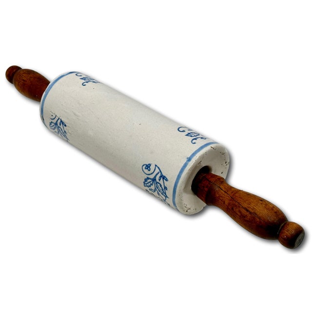 This is a Very Nice and Quite Unusual Antique American Stoneware Kitchen Bakers Rolling Pin. Circa Late 19th Century. The...