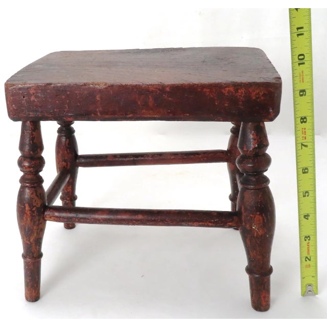 Antique Circa Mid 19th Century Country American Chestnut Wood Footstool - Fireside Stool For Sale - Image 10 of 13