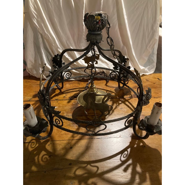 Early 20th Century European French/English Country Style Iron Chandelier With Brass Animals For Sale - Image 9 of 12
