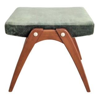 Vintage Ottoman in Teak and Fabric For Sale