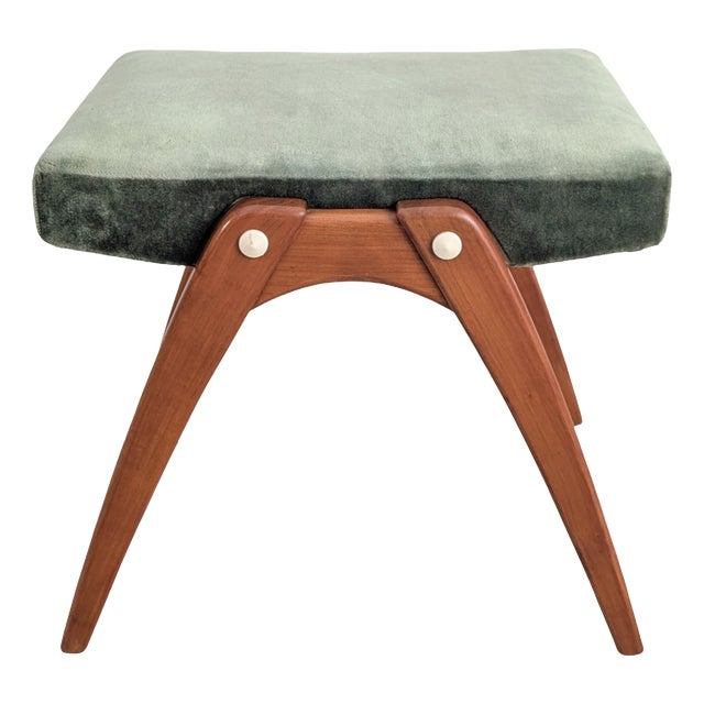 Vintage Ottoman in Teak and Fabric For Sale
