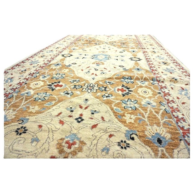 21st Century Afghan Sultanabad Wool 5x18 Tan, Blue & Ivory Handmade Gallery Rug #1143691 For Sale In Houston - Image 6 of 8