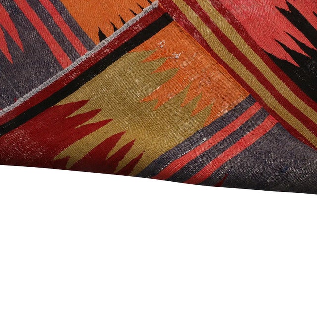 1950s Vintage Mid-Century Afyon Geometric Multicolor Wool Kilim Rug-6′ × 9′7″ For Sale - Image 5 of 6