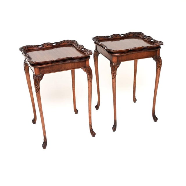 Antique Queen Anne Tray Top Side Tables, 1900s, Set of 2 For Sale - Image 3 of 10