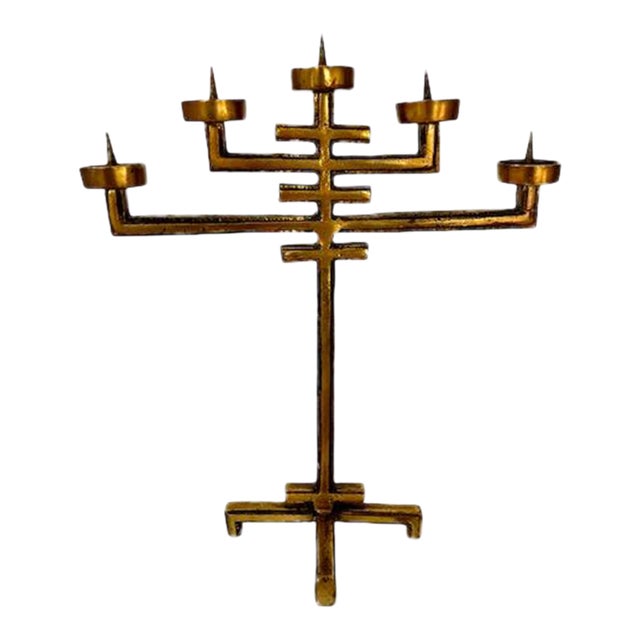 1960's Brass Brutalist Candelabra For Sale