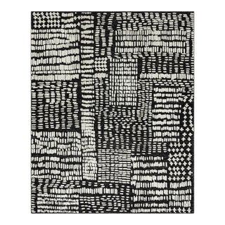 Hi Low Luxe Ivory-Charcoal Hand Woven Wool Rug, 10ft 3in X 13ft 11in For Sale