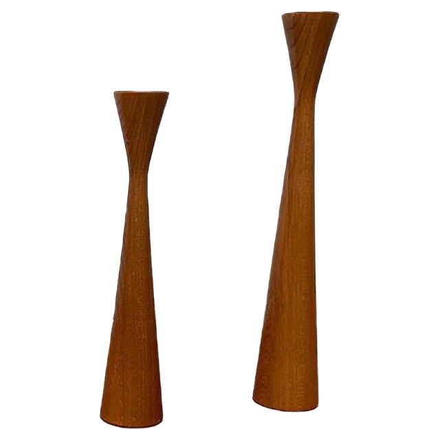 Vintage Danish Teak Candleholders, Set of 2 For Sale