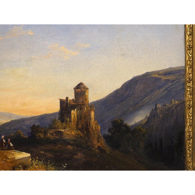 19th Century French Chateau Landscape Oil on Canvas Painting in Giltwood Frame For Sale - Image 10 of 15