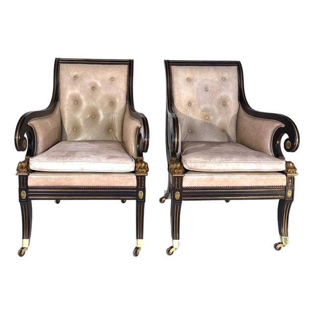 Classical Style Leather Armchairs by Baker - Set of 2 For Sale