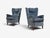 Mid-Century Modern Danish Cabinetmaker, Lounge Chairs, Blue Velvet, Stained Wood, Denmark, 1950s For Sale - Image 3 of 11