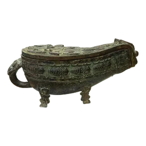 Vintage Look Chinese Green Black Ancient Ding Shape Holder Display