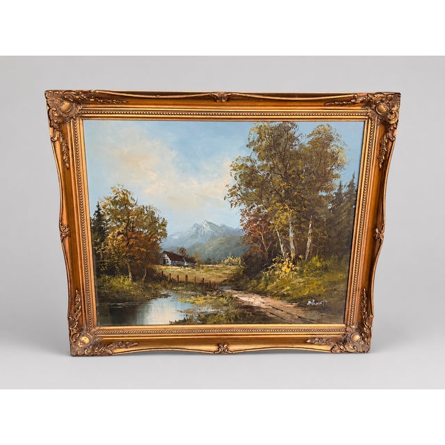 Rustic European Mid 20th Century Horvath Signed Alpine Mountain Landscape Oil Painting For Sale - Image 3 of 4