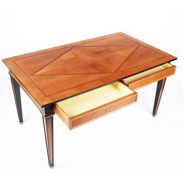 Neoclassical 1950s Empire-Style Parcel Ebonized Maple & Mahogany Desk For Sale - Image 3 of 7