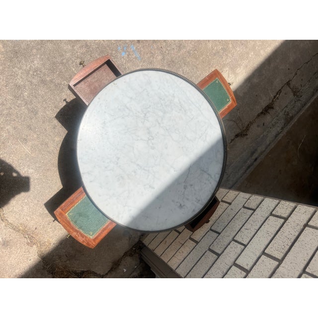 Brass French 19th Century Louis XVI Mahogany Oval Bouillotte Marble Top Side Table For Sale - Image 8 of 9