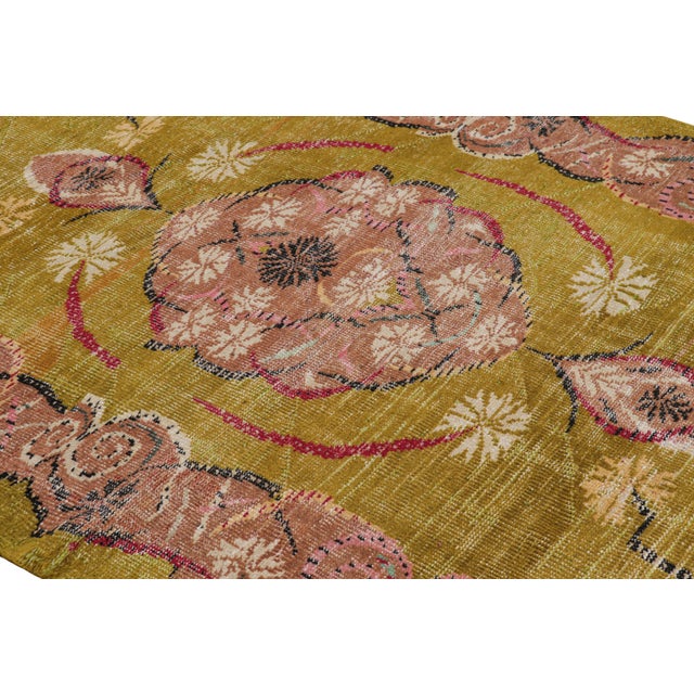 Traditional Vintage Zeki Müren Rug in Chartreuse With Floral Medallion, From Rug & Kilim For Sale - Image 3 of 8