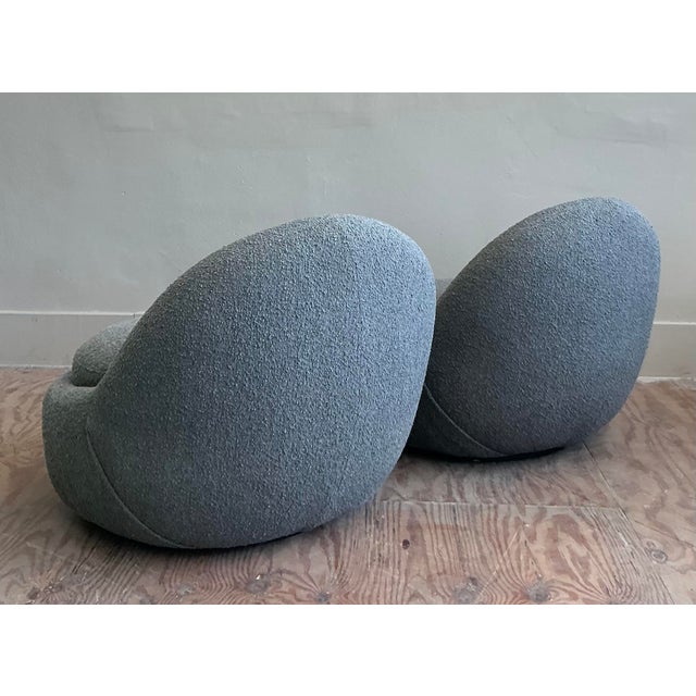 Vintage Boho Contemporary Boucle Swivel Chairs - A Pair For Sale In West Palm - Image 6 of 9