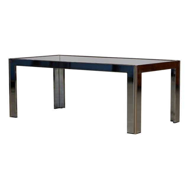 Chrome and Smoked Glass Coffee Table with Golden Stripe, 1970s For Sale