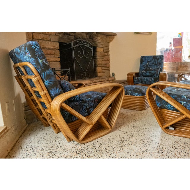 Blue Six Strand Pretzel Full Set - 3-Seat Sofa, Two Chairs, Ottoman For Sale - Image 8 of 18