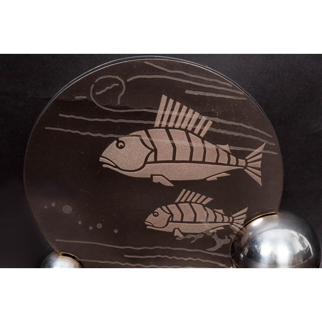 Chrome 1930s French Art Deco Chrome and Etched Glass "Fish" Lumiere Table Light For Sale - Image 8 of 15