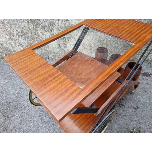 Mid-Century Serving Trolley in Teak and Brass, Italy, 1950s For Sale - Image 9 of 10