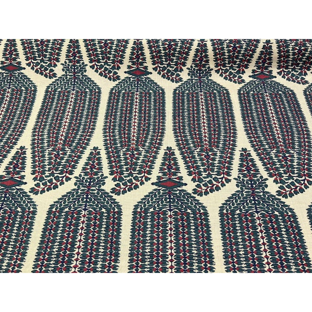 Lisa Fine Ayesha Paisley Linen Beige Teal Green Red Upholstery Drapery Fabric For Sale - Image 4 of 7