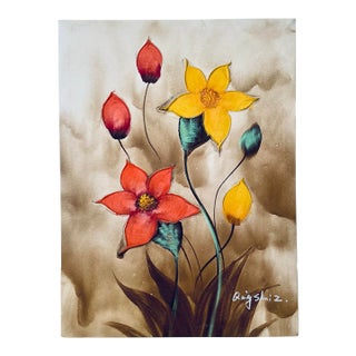 Original Floral Oil on Canvas "Wild Kiss" by Qingshui Z. – 2009 (With Coa) For Sale