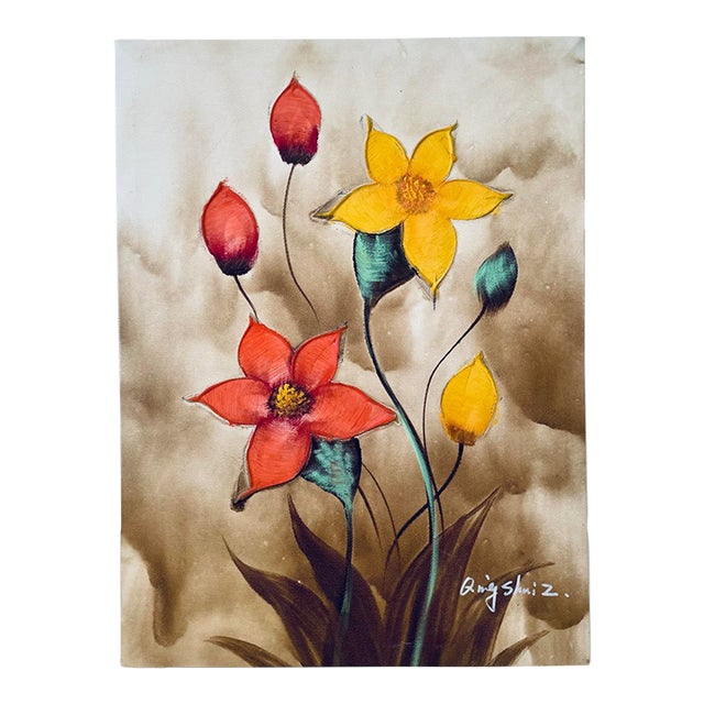 Original Floral Oil on Canvas "Wild Kiss" by Qingshui Z. – 2009 (With Coa) For Sale