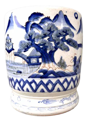 Meiji Period Hand-Painted Japanese Porcelain Hibachi, 1890s